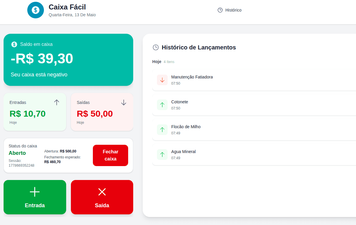 Visão geral do caixa no Caixa Fácil
